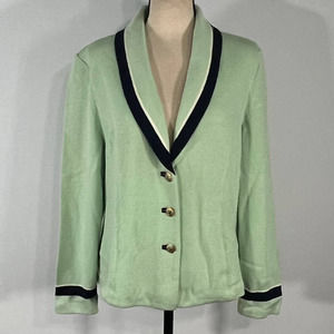 St. John Mint Green Blazer with Black and Cream Trim